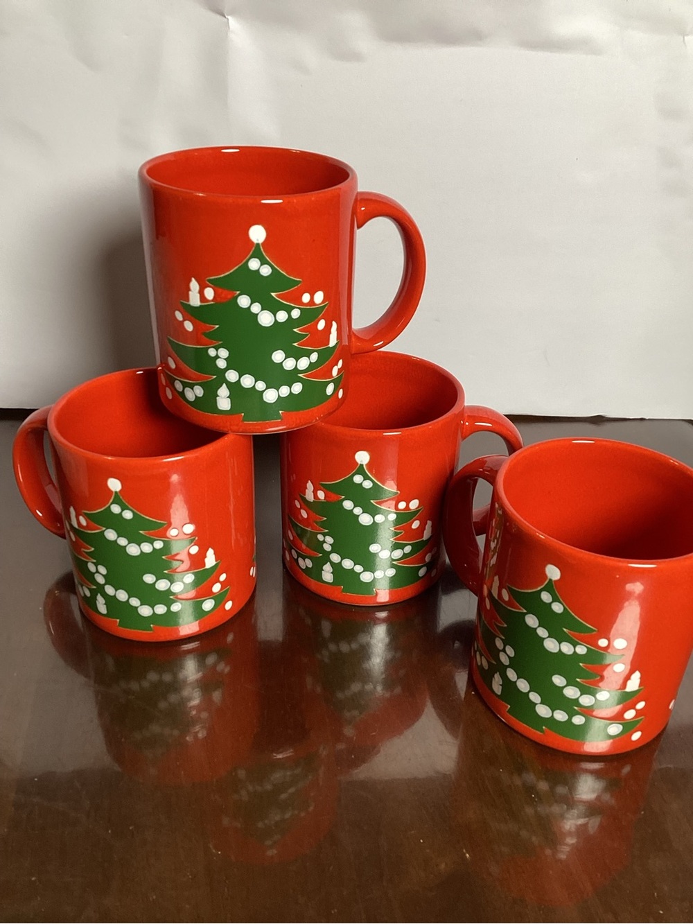 4 Waechtersbach Holiday Christmas Tree Coffee Mugs West Germany Vintage 12oz